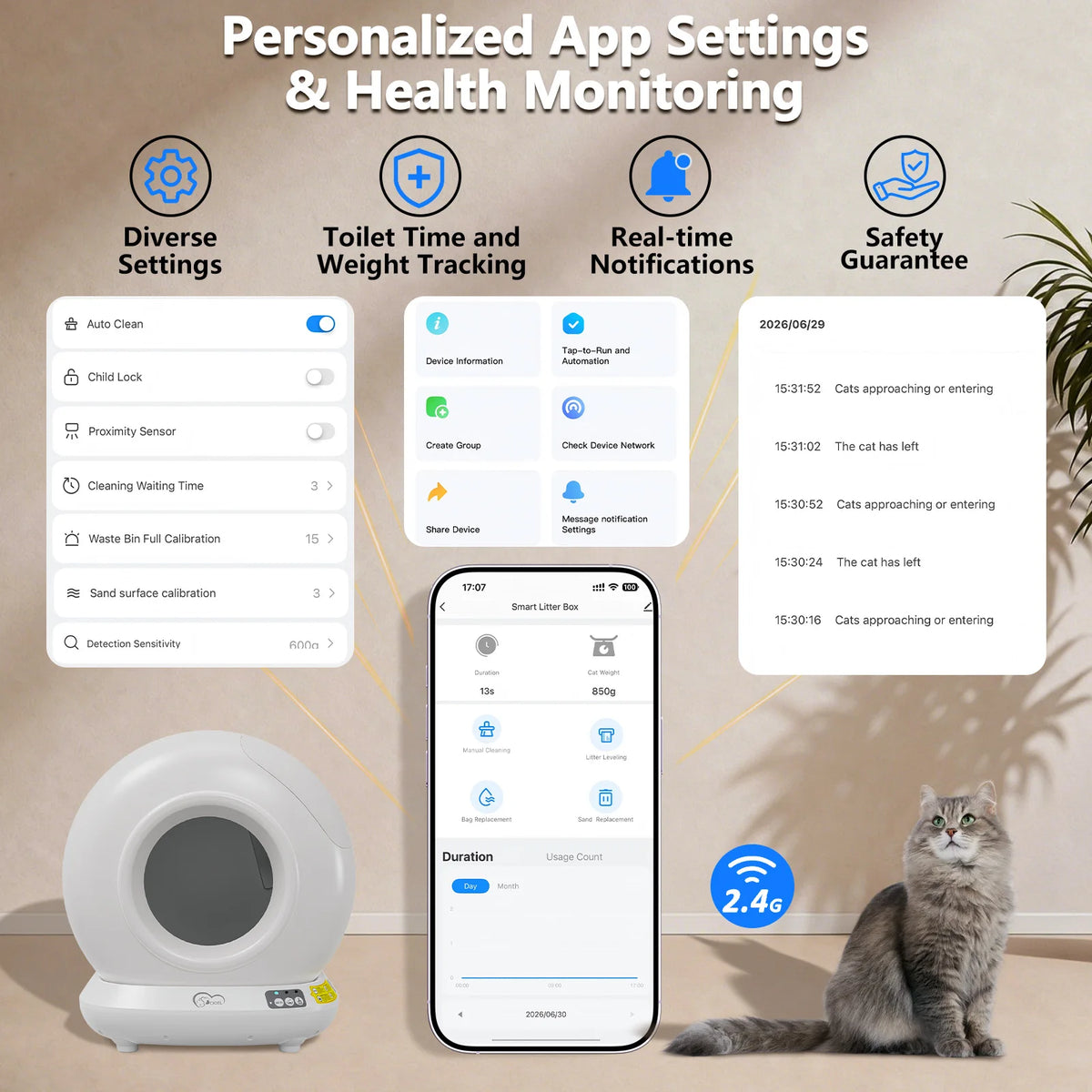 Litière Automatique 78 L avec Application et Capteurs de Poids - DOEL – vue 2