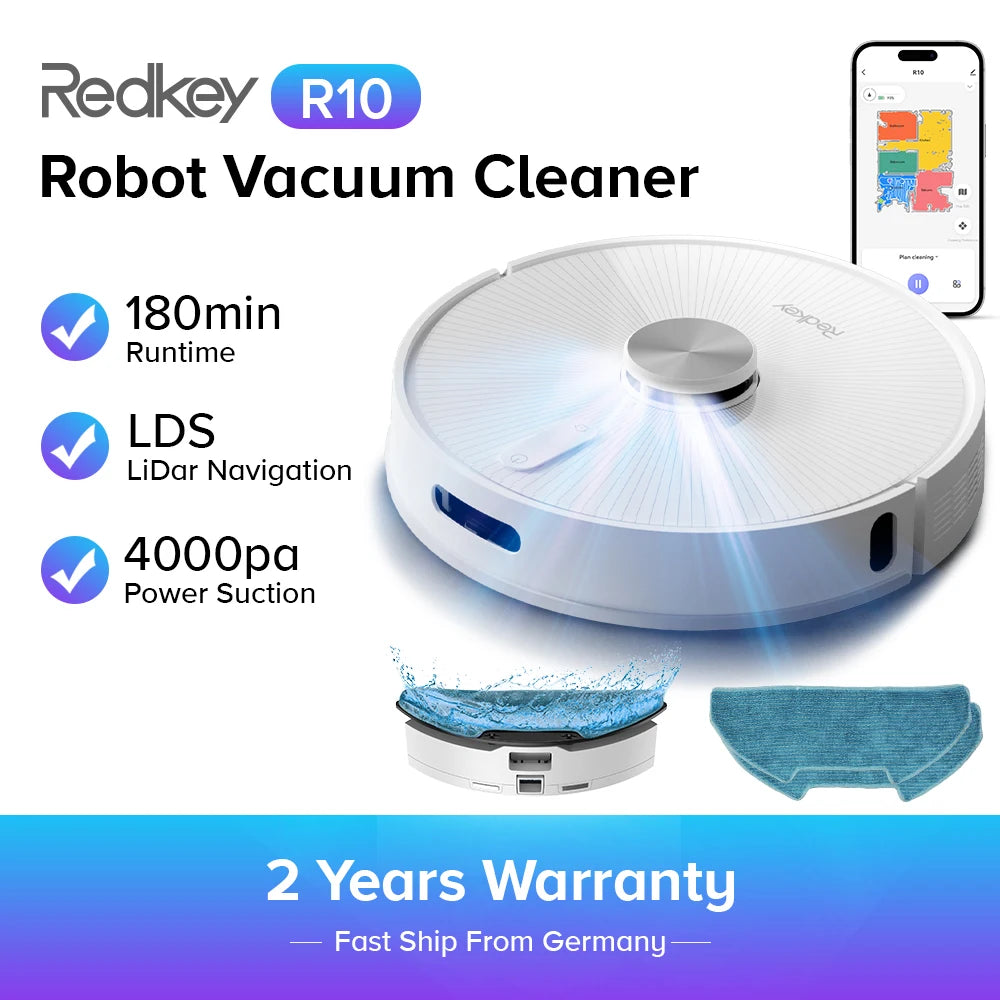 Robot Aspirateur Laveur LiDAR 4000 Pa - Redkey R10