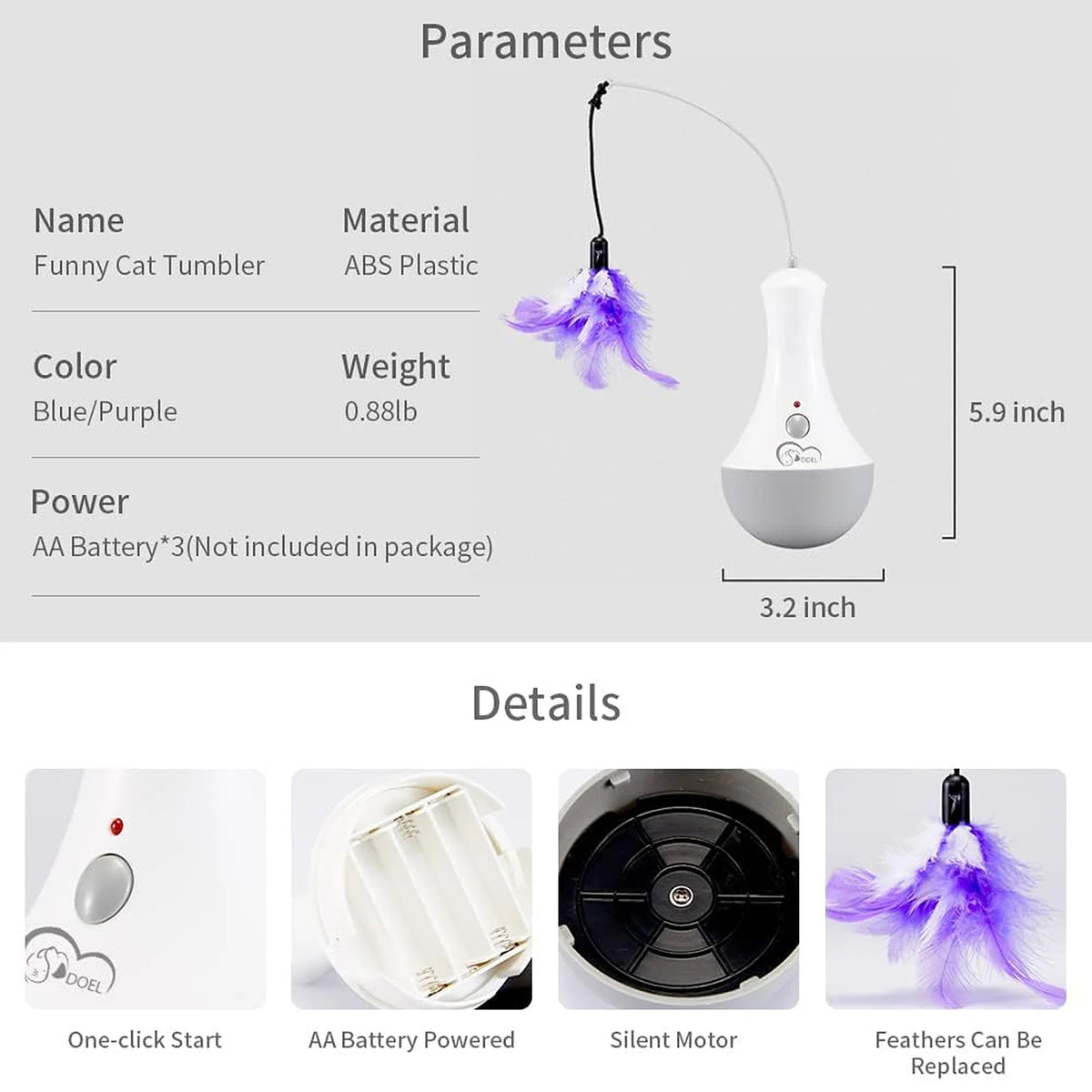Jouet Interactif Automatique à Plume pour Chat - DOEL – vue 3
