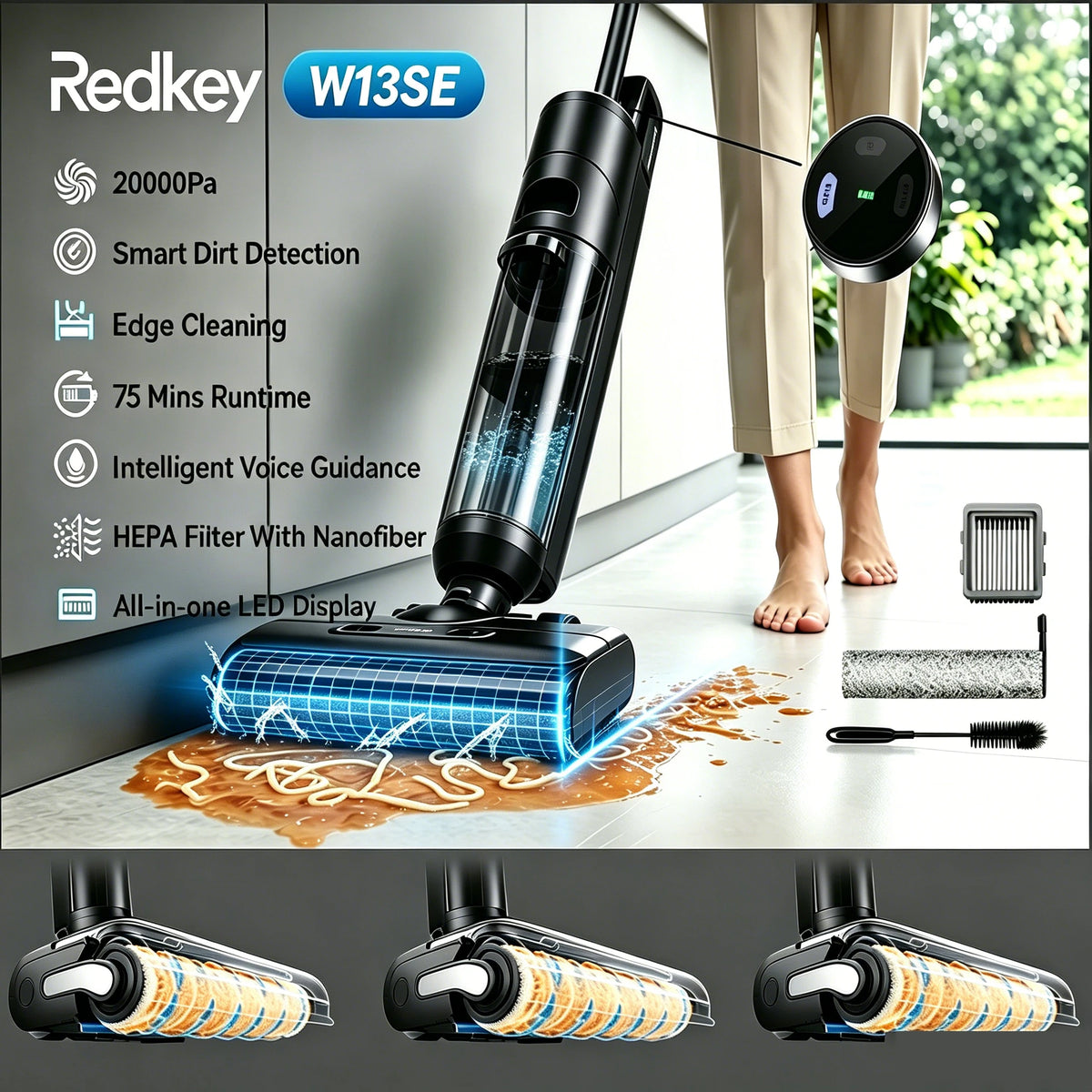 Aspirateur Laveur Sans Fil Pliable 20 000 Pa - Redkey W13 SE