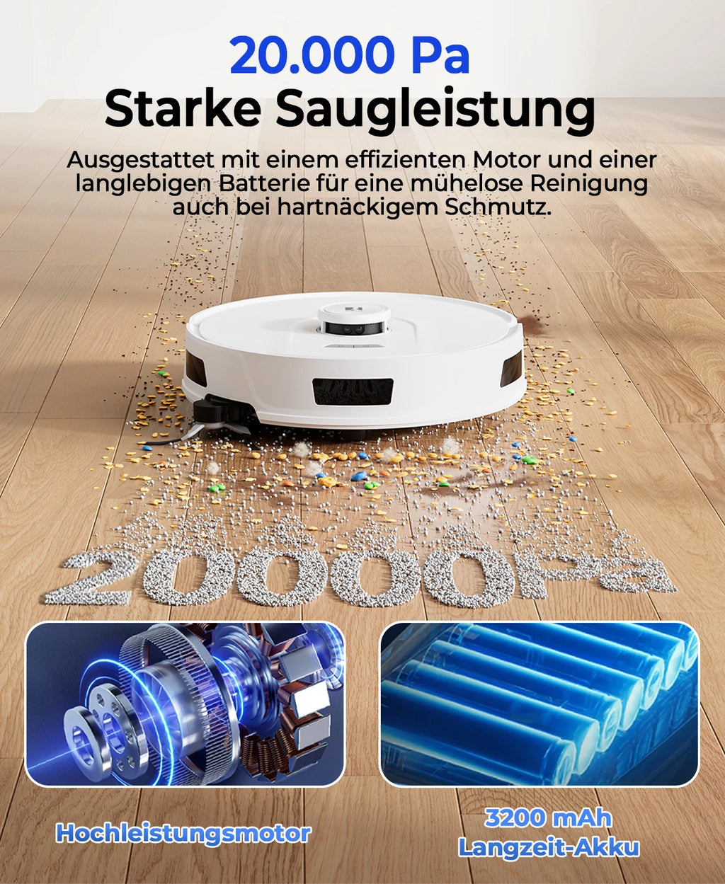 Robot Aspirateur LiDAR 20 000 Pa pour Poils d'Animaux – vue 3