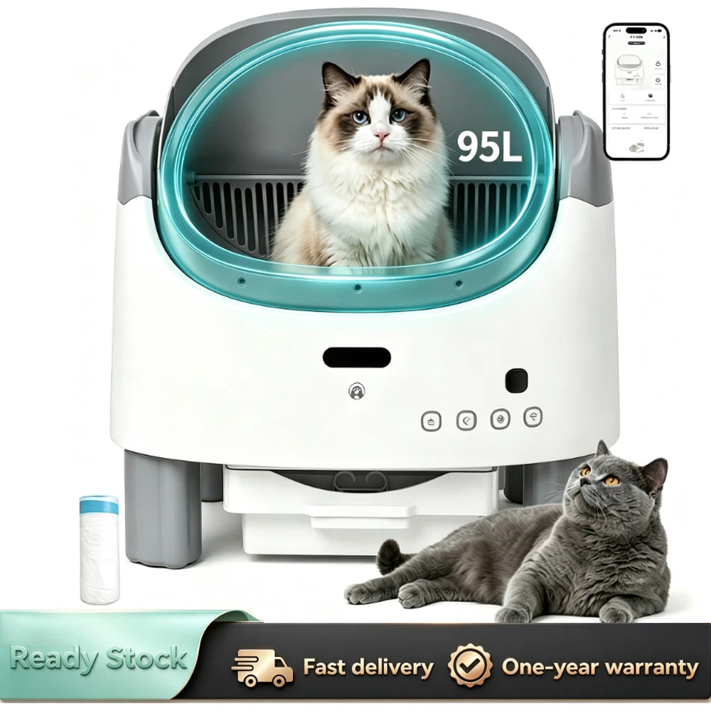 Litière Automatique Ouverte XXL 95 L pour Plusieurs Chats - Amicura X1 Max