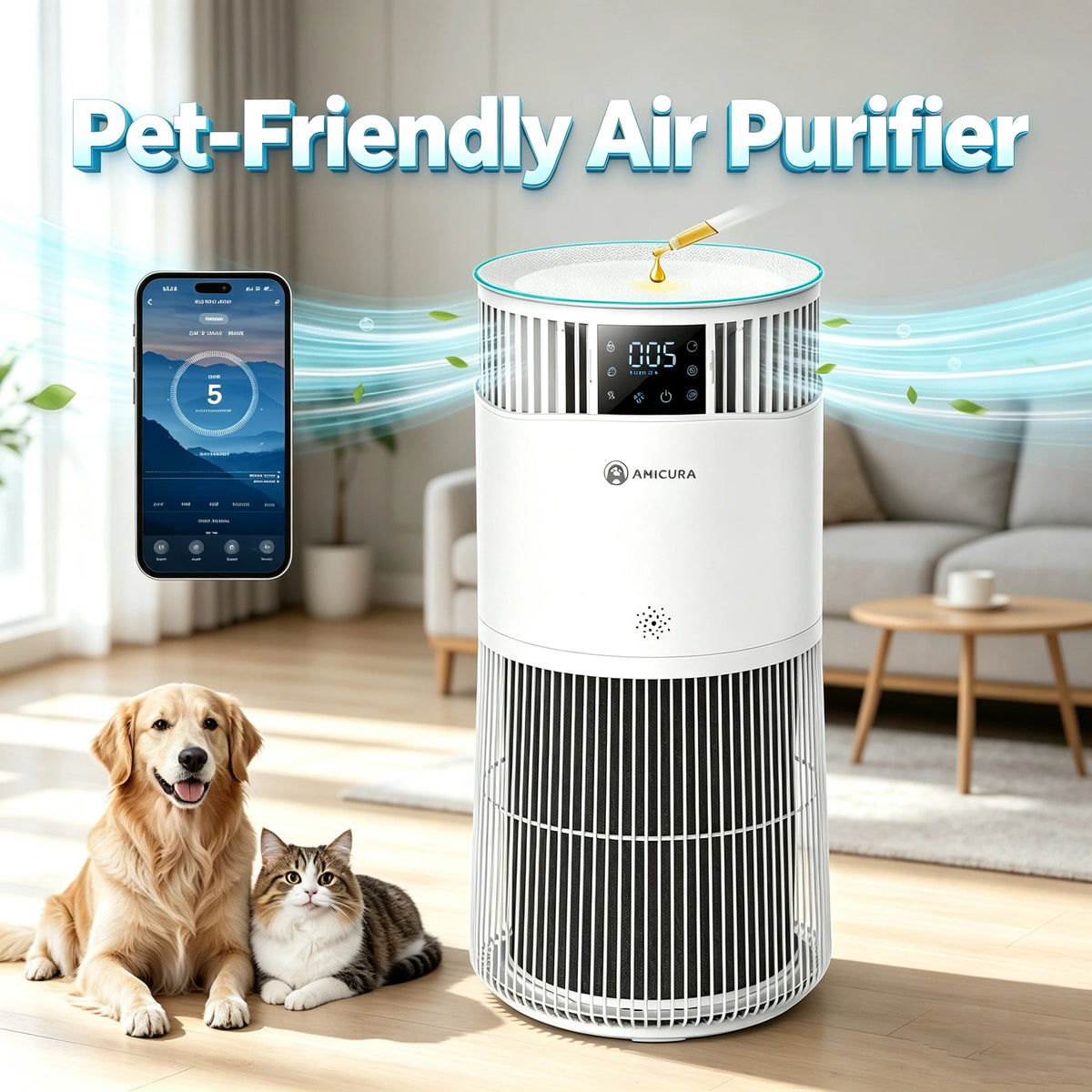 Purificateur d'Air Spécial Animaux 120 m² Filtre HEPA H13