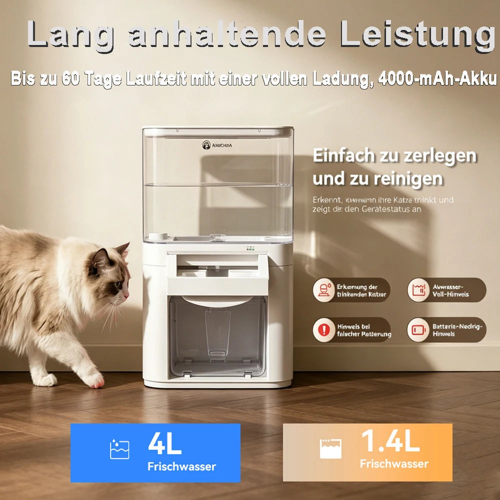 Fontaine à Eau Sans Fil 4 L avec Capteur pour Chat et Chien - Amicura A10