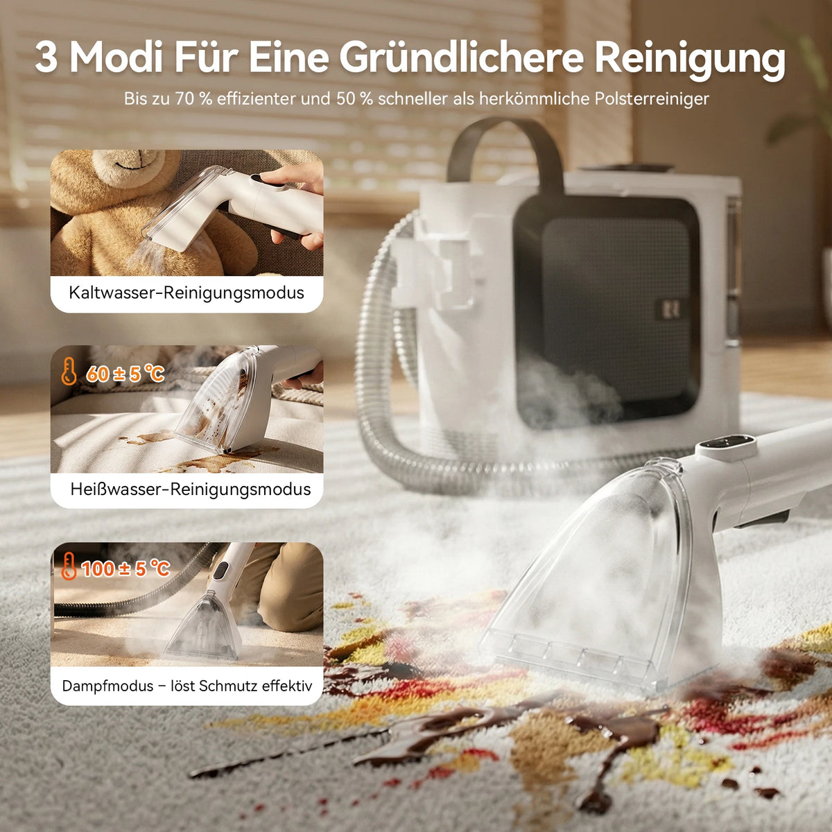 Nettoyeur de Tapis et Canapés à Vapeur 1800 W - Redroad F1 – vue 2