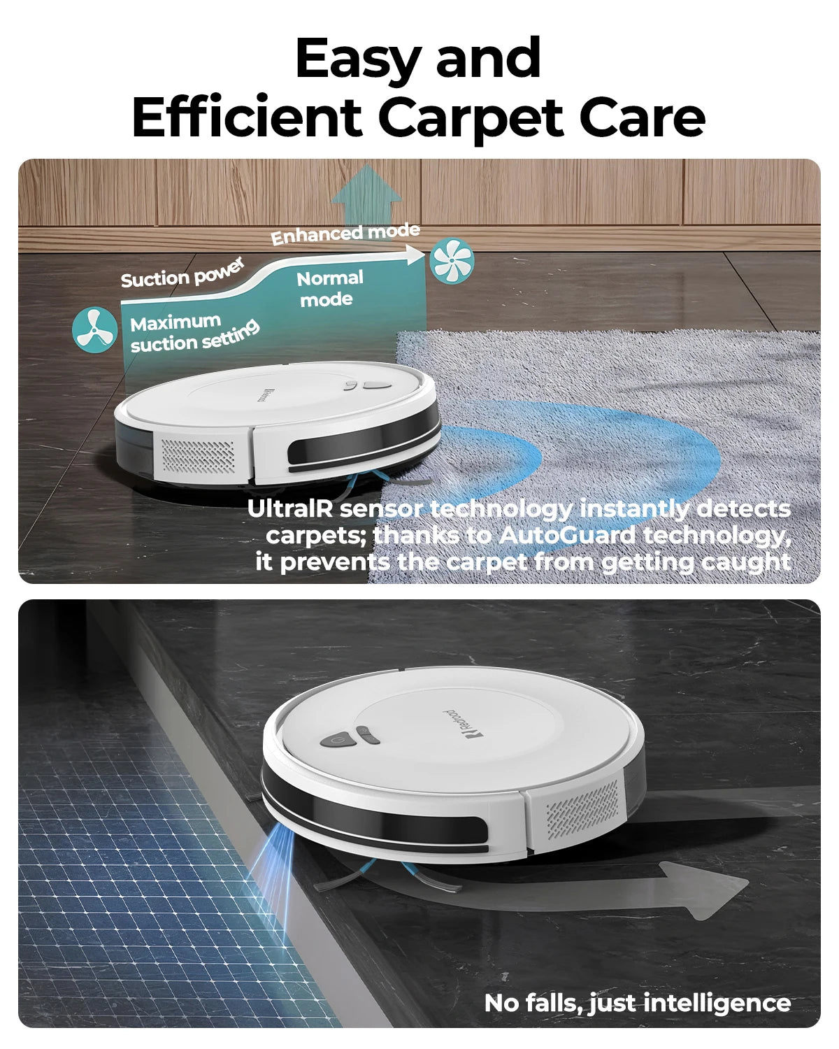 Robot Aspirateur 10 000 Pa pour Poils d'Animaux - Redroad E2 – vue 4