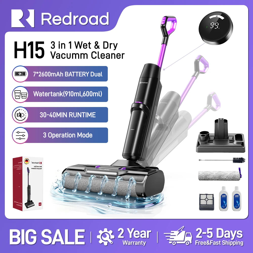 Aspirateur Laveur Sans Fil 3 en 1 Autonettoyant - Redroad H15